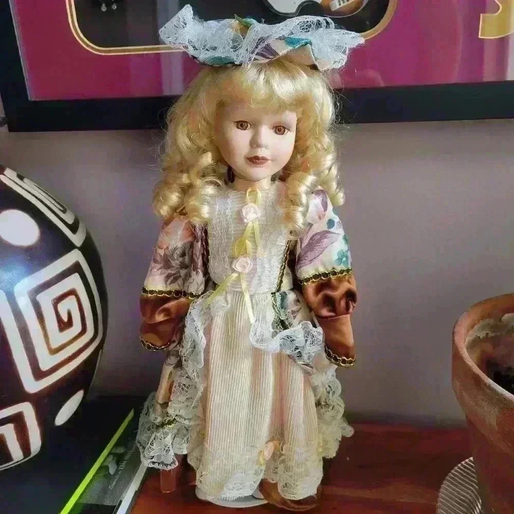 Ashley Belle Porcelain Doll 16" IN Brown Eyes Blonde Hair with Stand